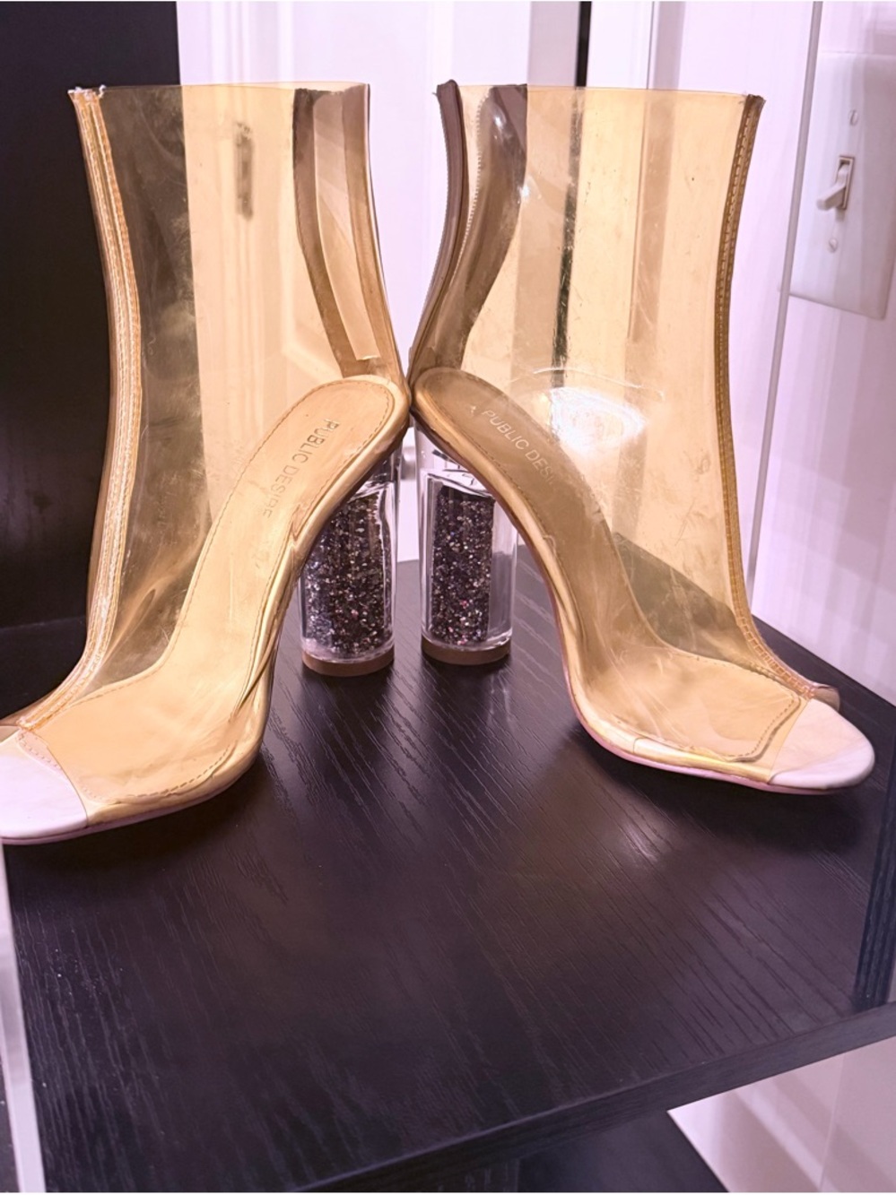 Public Desire Gold Clear Peep Toe Heeled Booties - Picture 4 of 6